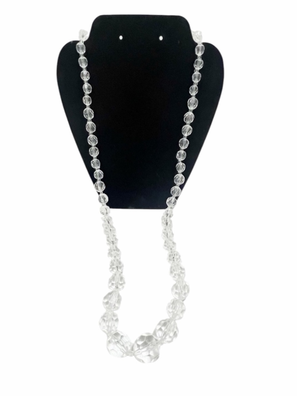 Vintage Club Monaco Necklace Clear Faceted Acrylic Graduated Bead Long Strand
